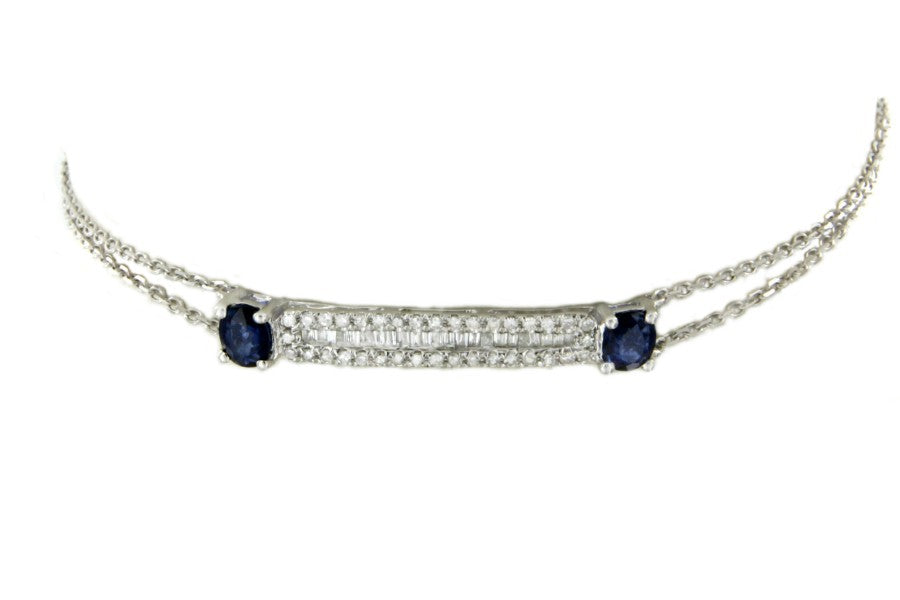 Pulsera de oro blanco de 18 Kt con diamantes y zafiros azules - Roman Joyero