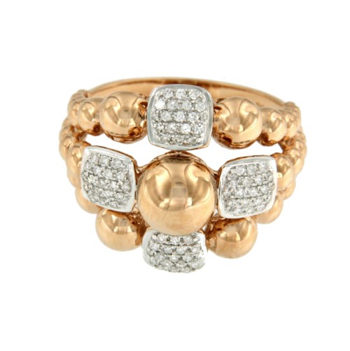 Anillo bolas PINK en oro con brillantes - Roman Joyero