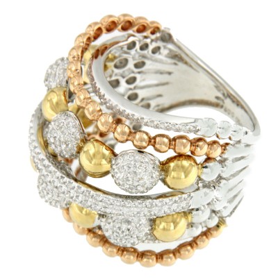 WHIYEPIN 288 anillo bolas en oro con brillantes - Roman Joyero
