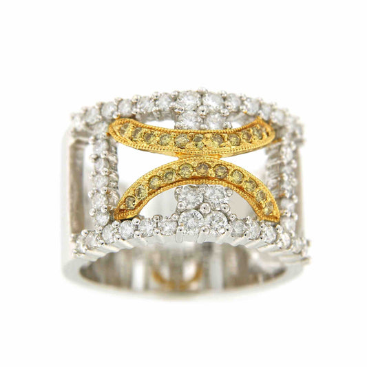 AYLA anillo de oro blanco y amarillo con brillantes blancos y amarillos - Roman Joyero