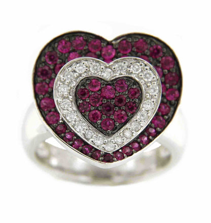 Anillo ancho EZGI en oro blanco con zafiros rosas y brillantes - Roman Joyero